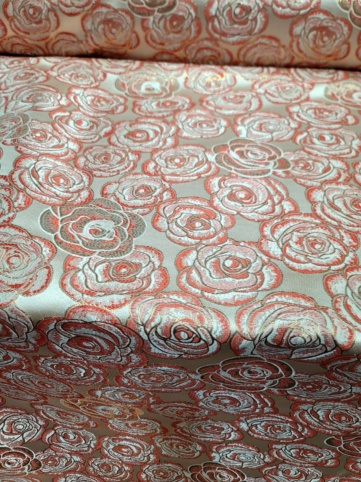 Brocade Jacquard Floral Coral Gold