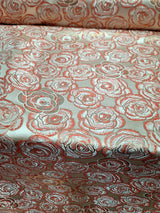 Brocade Jacquard Floral Coral Gold