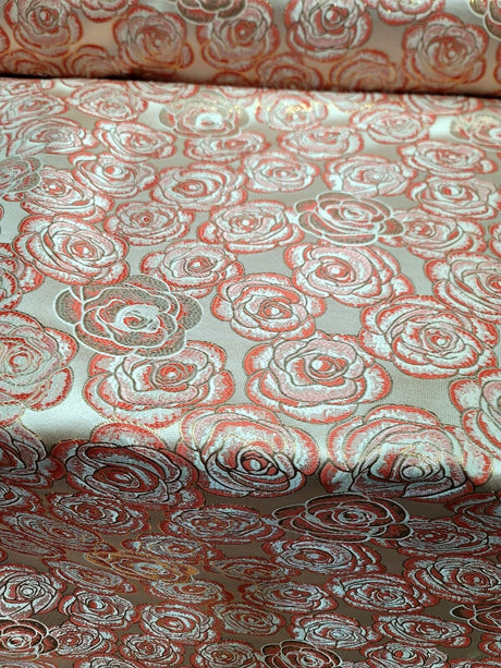 Brocade Jacquard Floral Coral Gold
