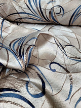 Brocade Jacquard Navy Blue Swirls Gold Metallic Beige