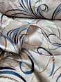 Brocade Jacquard Navy Blue Swirls Gold Metallic Beige