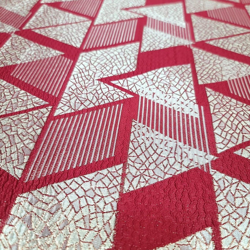 Brocade Jacquard Red Gold Metallic Geometric