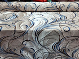 Brocade Jacquard Navy Blue Swirls Gold Metallic Beige