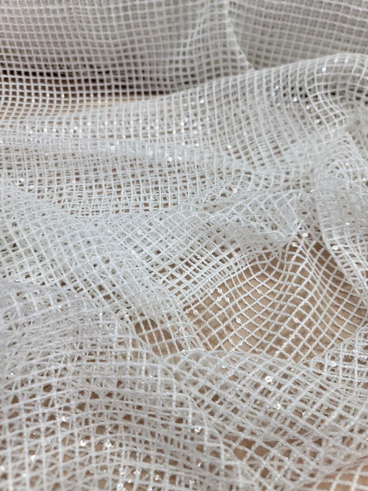 Sequin Fishnet Fabric Off White