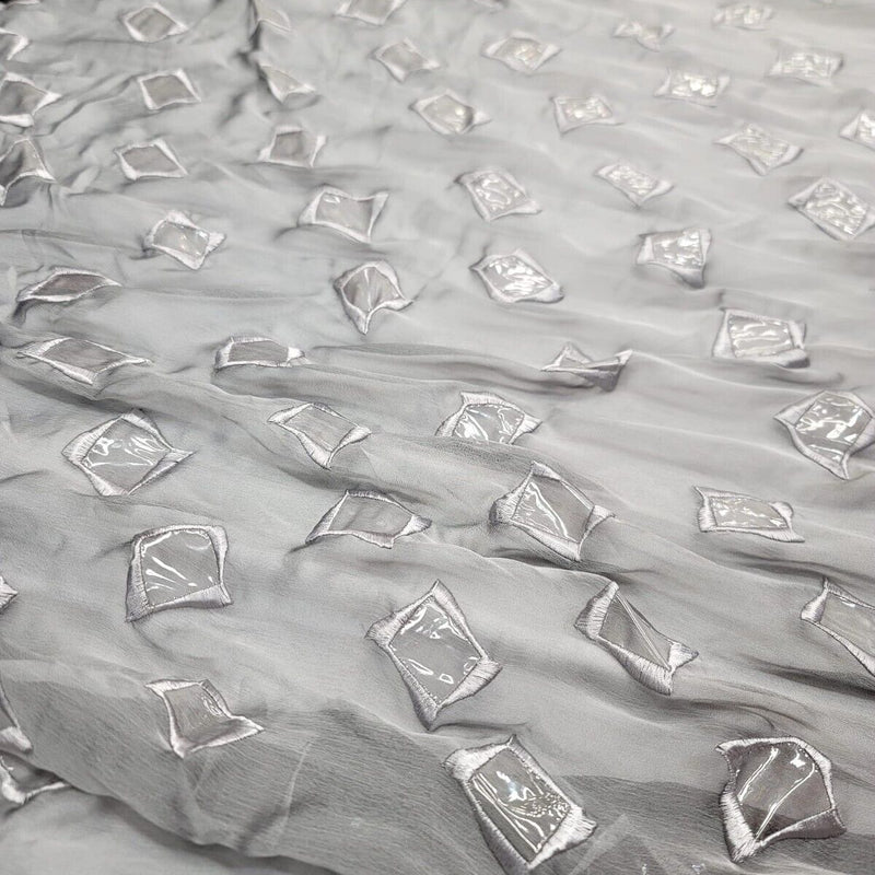 Embroidered Silk Chiffon Polyester Fabric Gray