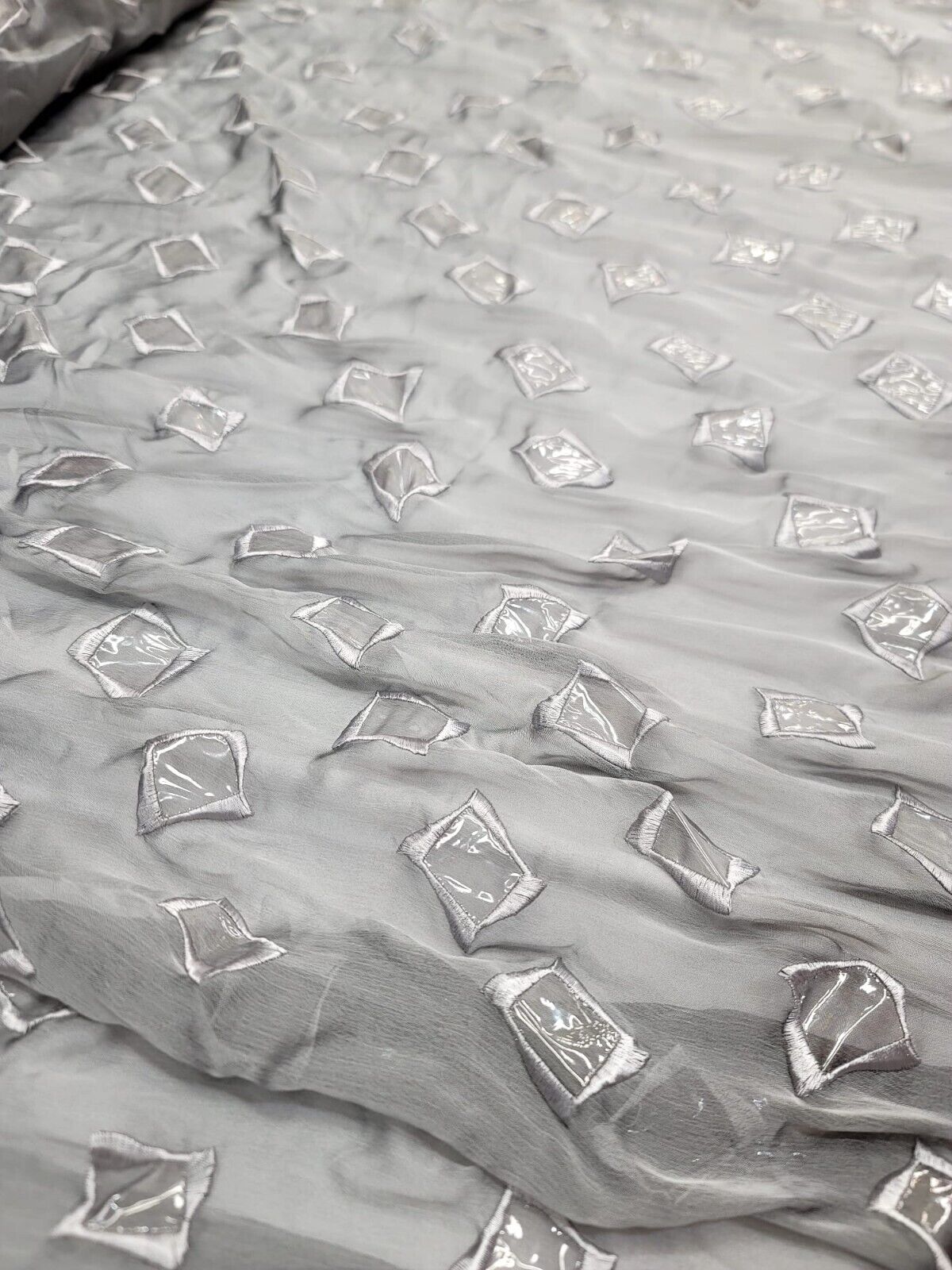 Embroidered Silk Chiffon Polyester Fabric Gray