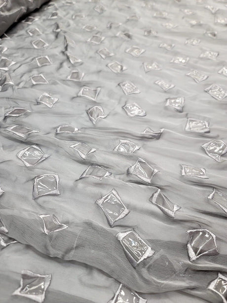 Embroidered Silk Chiffon Polyester Fabric Gray