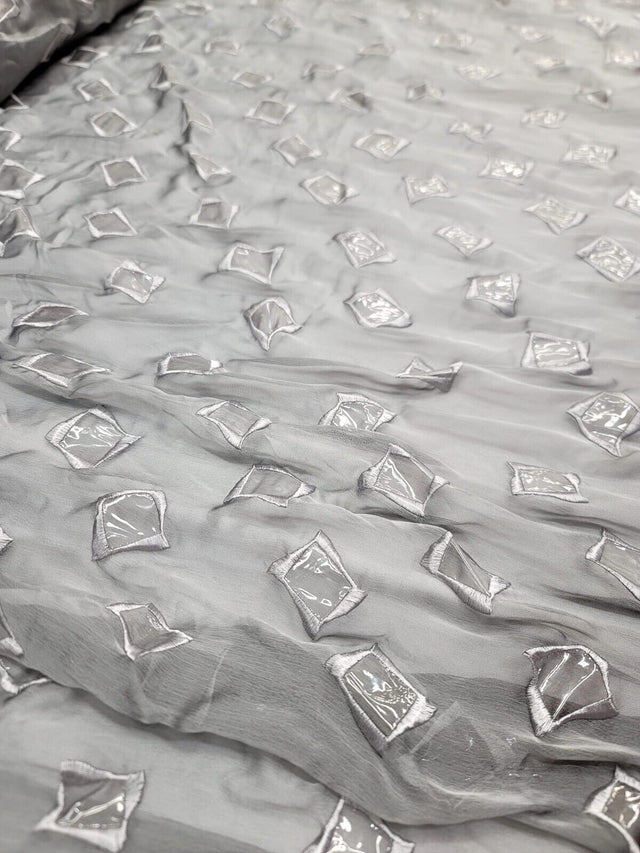 Embroidered Silk Chiffon Polyester Fabric Gray