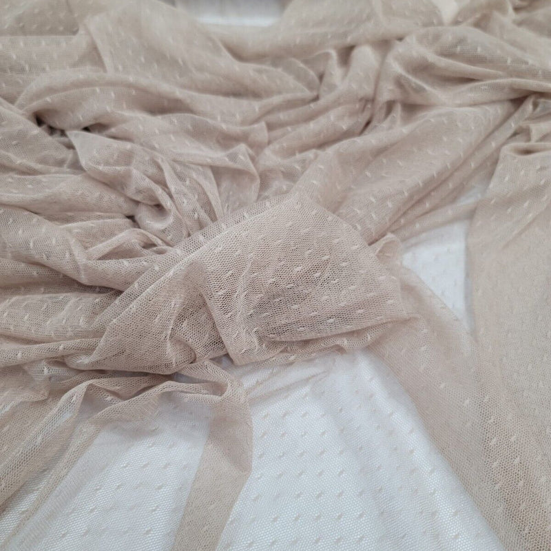 Embroidered Polka Dot Mesh Fabric Beige Champagne