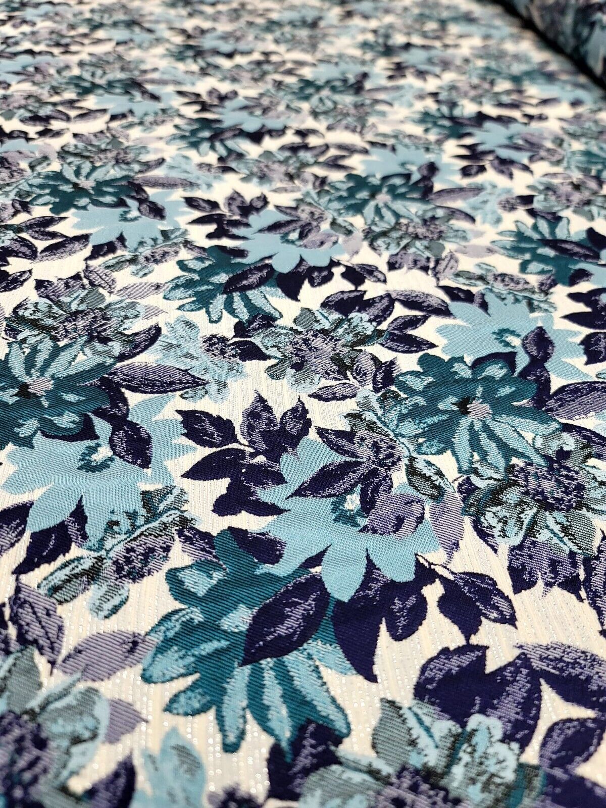 Brocade Jacquard Floral Fabric Purple Blue