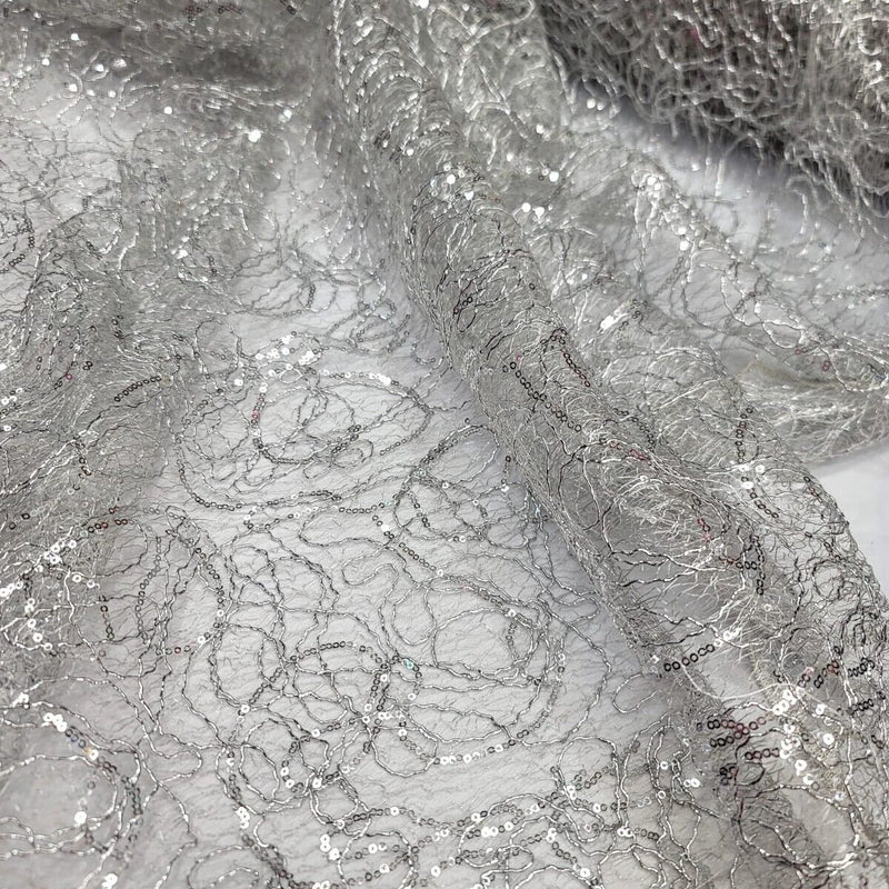 Sequin Mesh Spider Web Fabric Silver