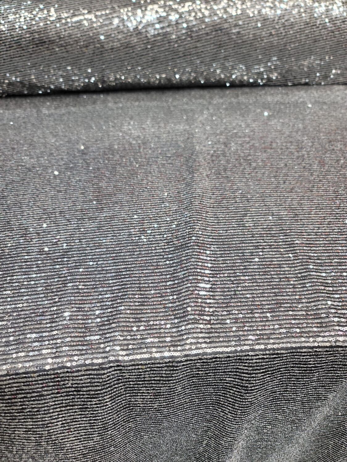Sequin Stretch Mesh Fabric Silver on Black