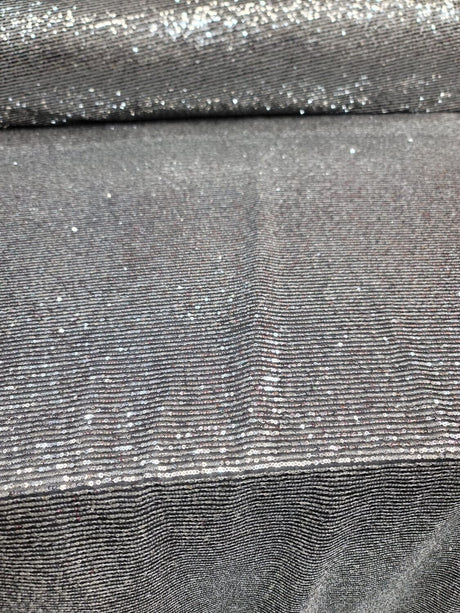 Sequin Stretch Mesh Fabric Silver on Black