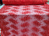 3D Flower Lace Embroidery Lace Fabric Red