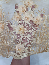 Beaded 3D Floral Lace Pale Yellow