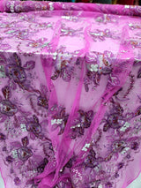 3D Floral Lace Purple with Silver Embroidery