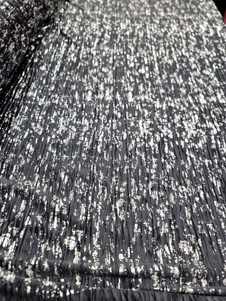 Stretch Pleated Fabric Charcoal Silver