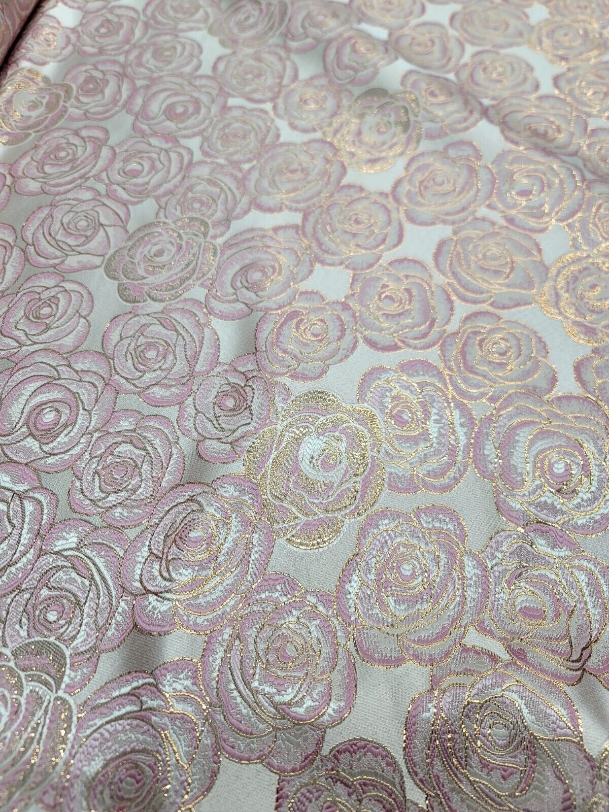Brocade Jacquard Pink Rose Floral Beige