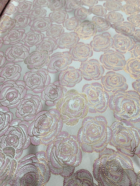 Brocade Jacquard Pink Rose Floral Beige
