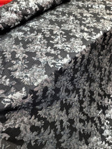 Black Organza Brocade Silver Floral Fabric