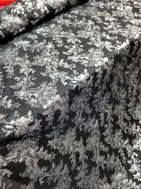 Black Organza Brocade Silver Floral Fabric