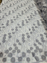 3D Floral Lace Gray Embroidery Sequin Fabric