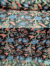Brocade Jacquard Fabric Coral Blue Floral Damask