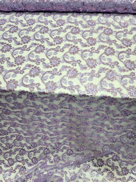Embroidered Floral Lace Mesh Fabric Lavender