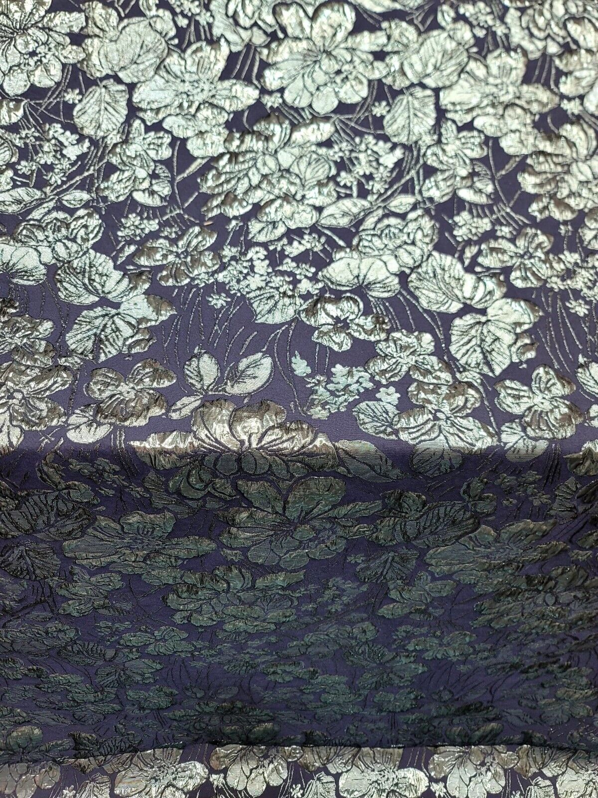 Metallic Blue Floral Brocade Fabric