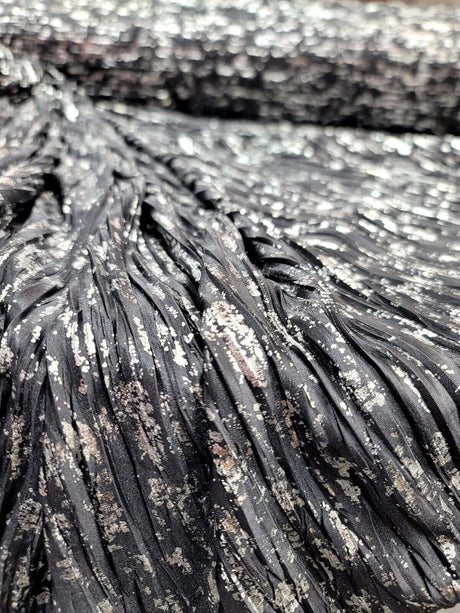 Stretch Pleated Fabric Charcoal Silver