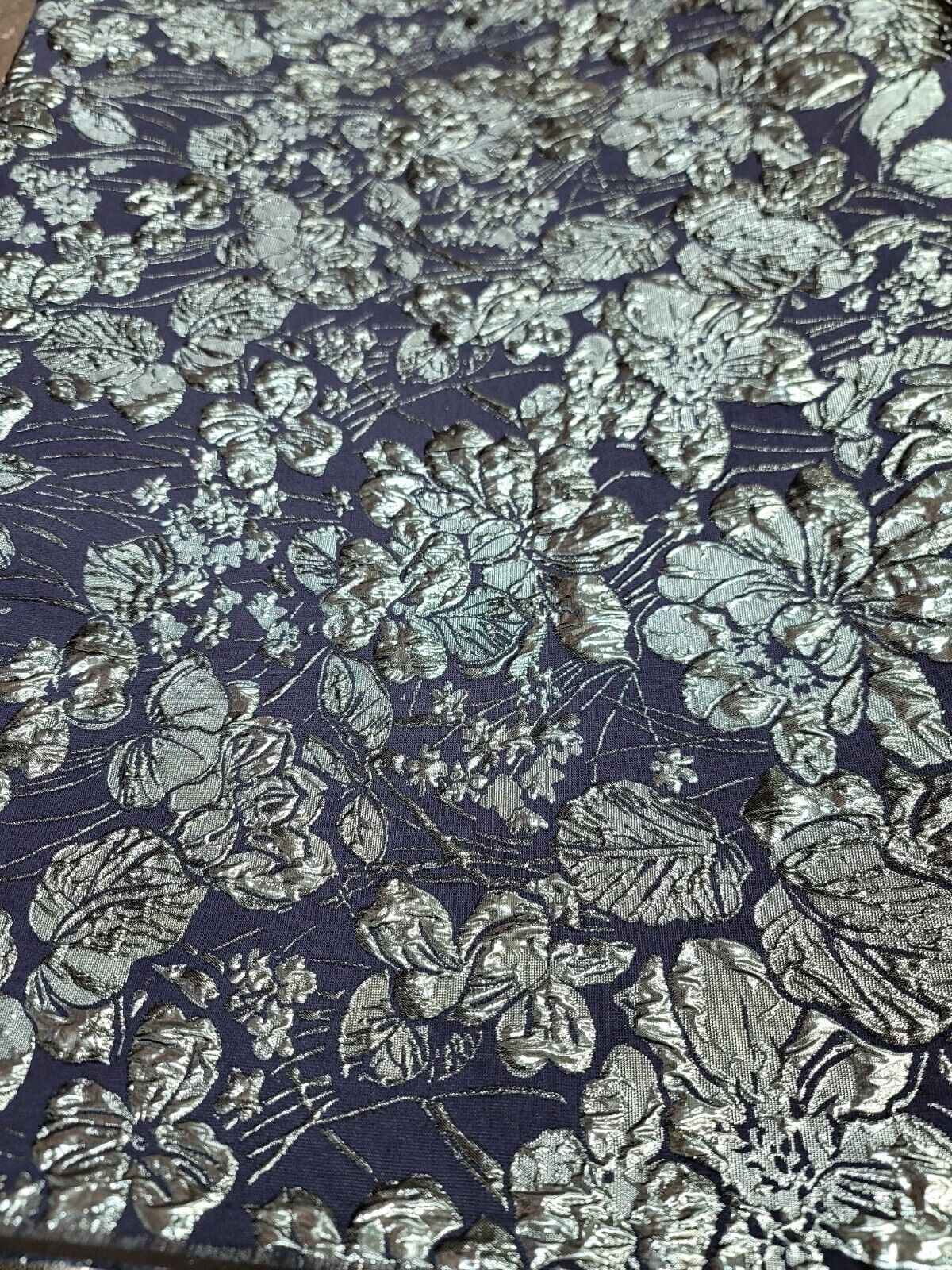 Metallic Blue Floral Brocade Fabric