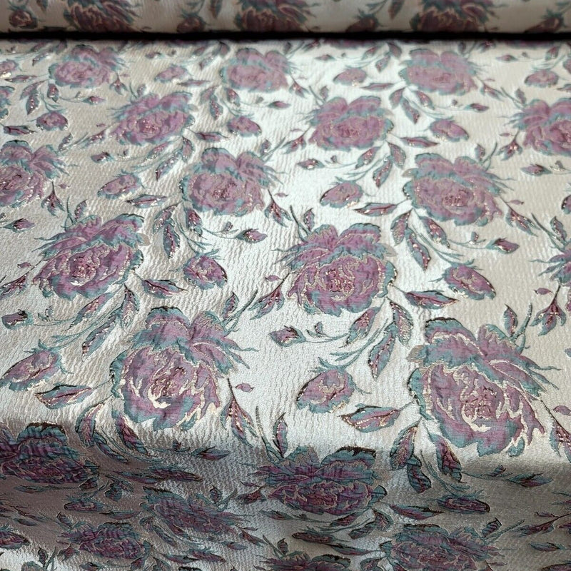 Brocade Jacquard Floral Fabric Beige Mauve