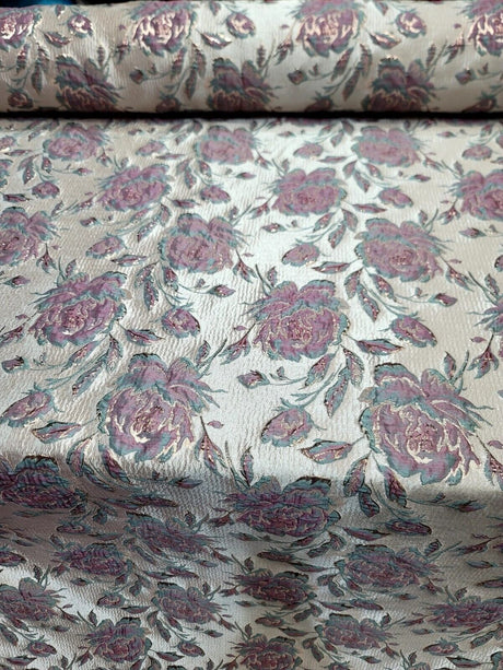 Brocade Jacquard Floral Fabric Beige Mauve