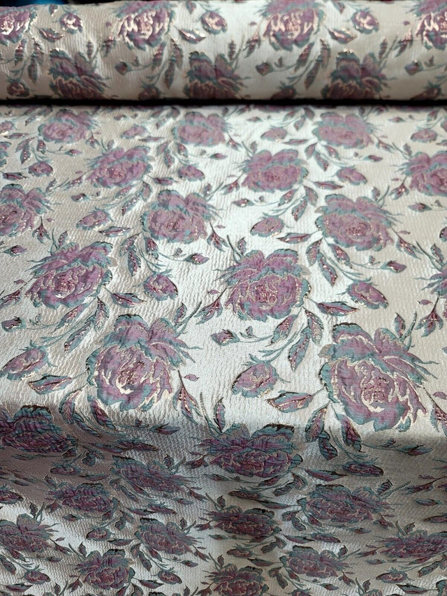 Brocade Jacquard Floral Fabric Beige Mauve
