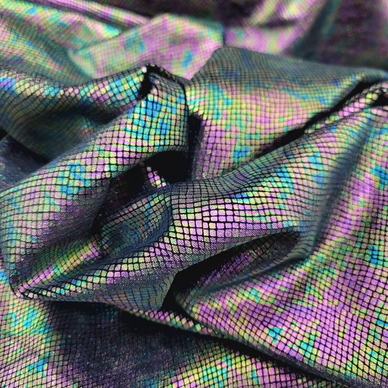 Stretch Velvet Foil Fabric Iridescent Black Green Purple