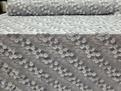 3D Floral Lace Gray Embroidery Sequin Fabric