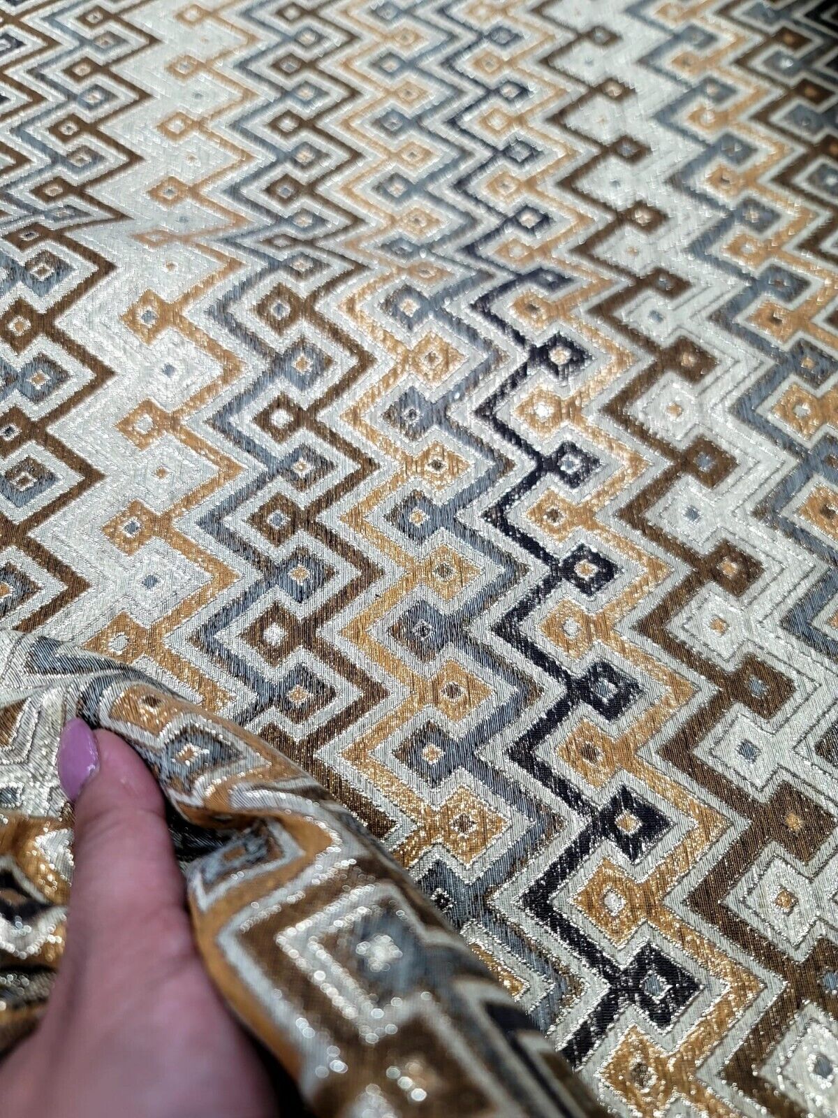Brocade Jacquard Gold Metallic Geometric Fabric