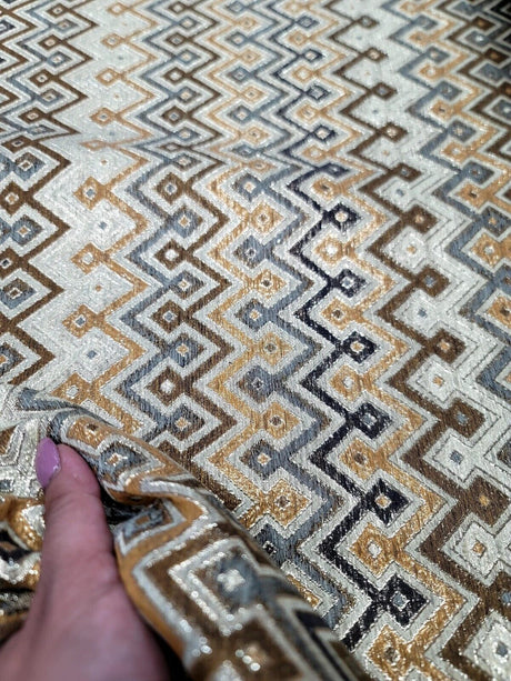 Brocade Jacquard Gold Metallic Geometric Fabric