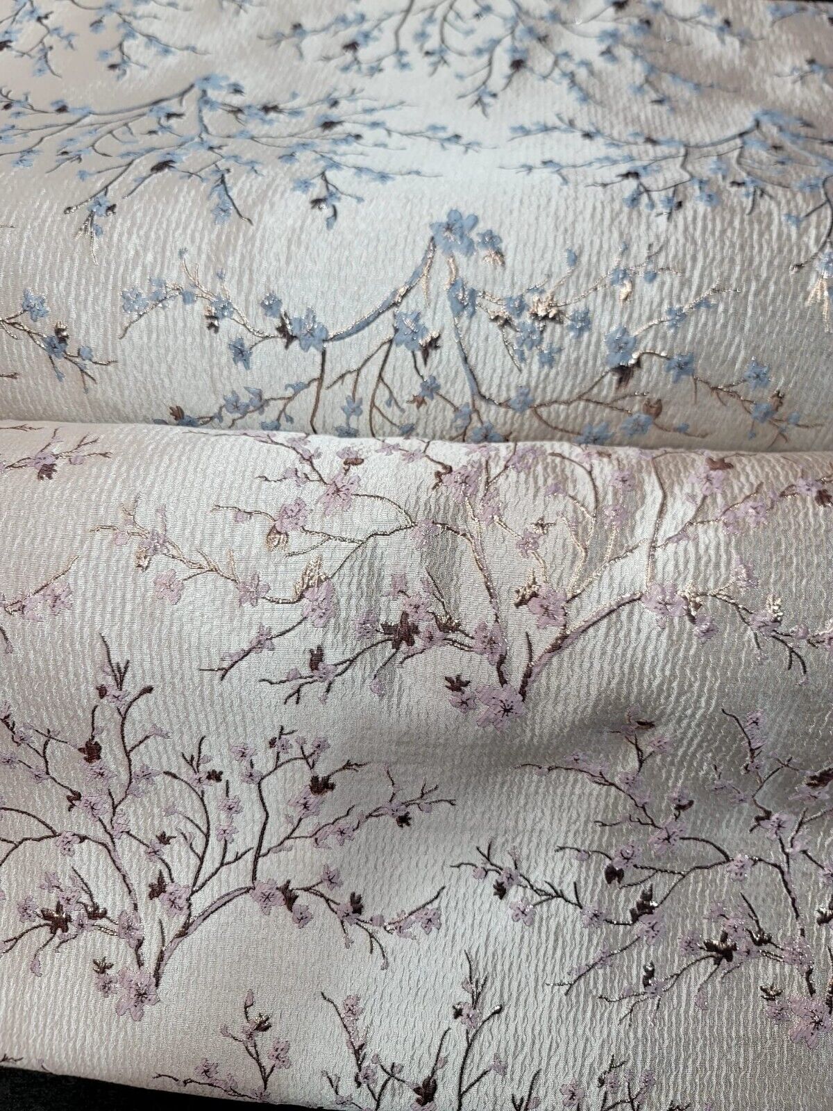 Metallic Floral Brocade Fabric Beige Pink Flowers