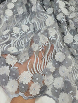 3D Floral Lace Gray Embroidery Sequin Fabric