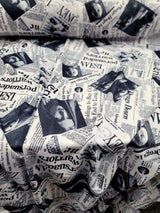 Cotton Newspaper Print Fabric Black and White