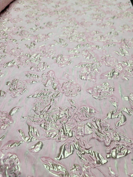 Brocade Jacquard Fabric Rose Pink Gold Metallic