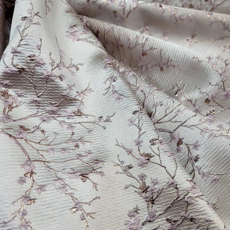 Metallic Floral Brocade Fabric Beige Pink Flowers
