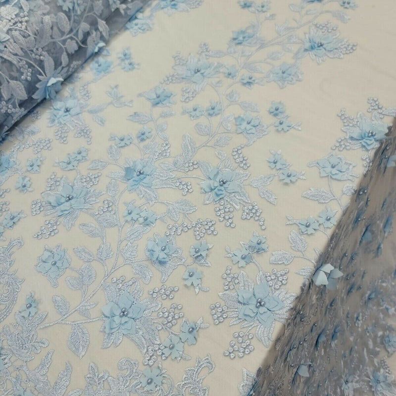 3D Floral Lace Sky Blue