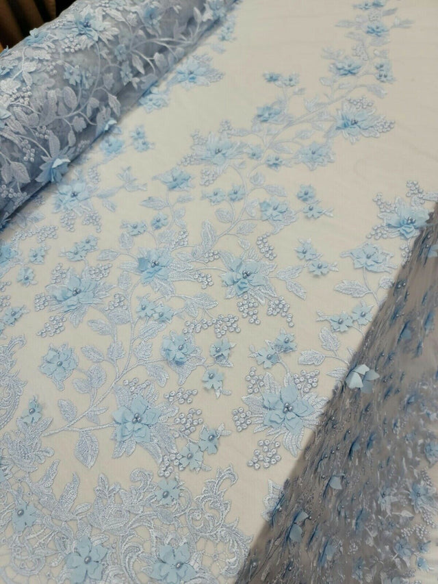 3D Floral Lace Sky Blue