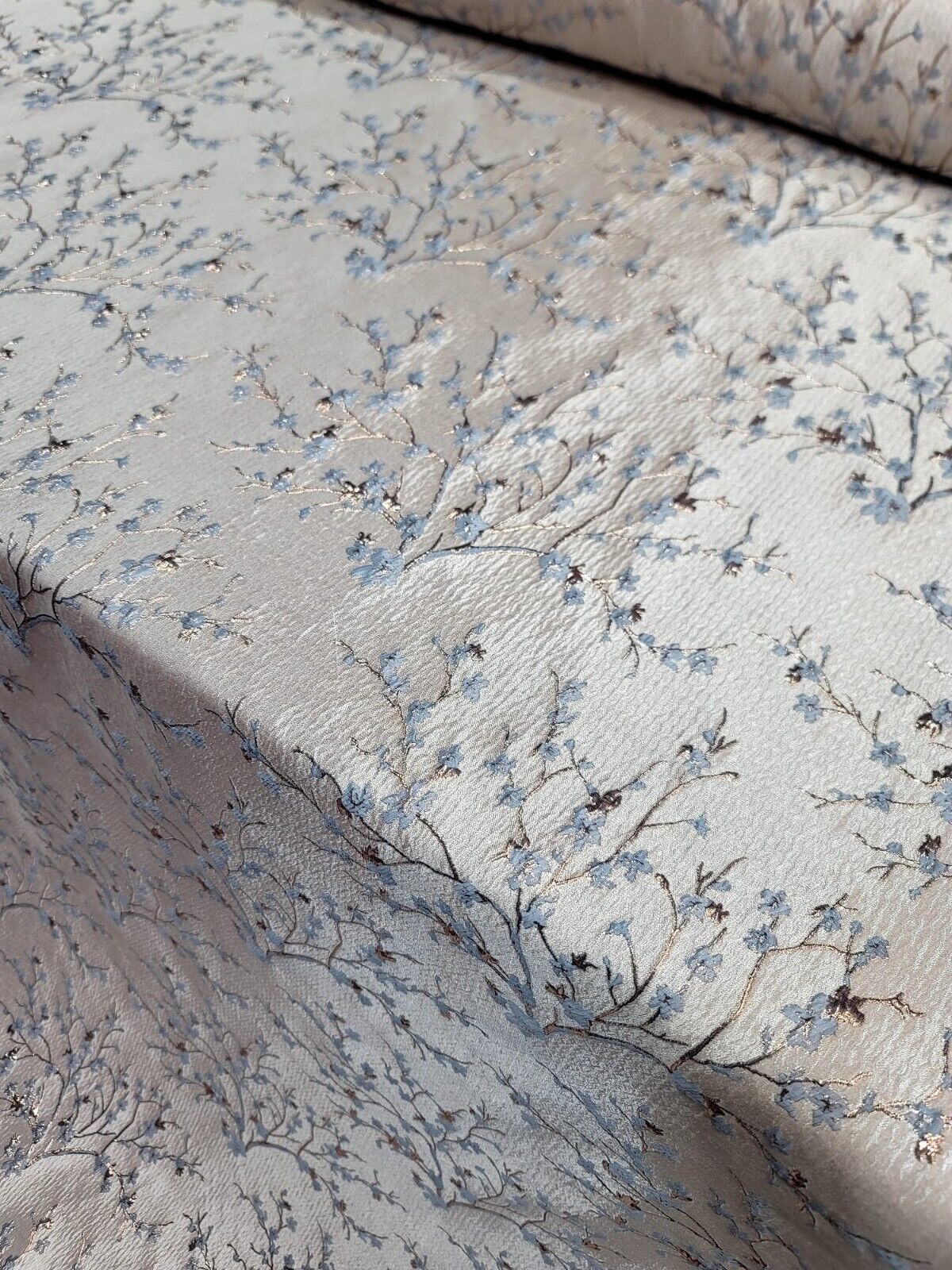 Brocade Jacquard Floral Fabric Baby Blue Gold