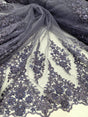 Beaded Embroidered Lace Fabric Purple Violet Edges