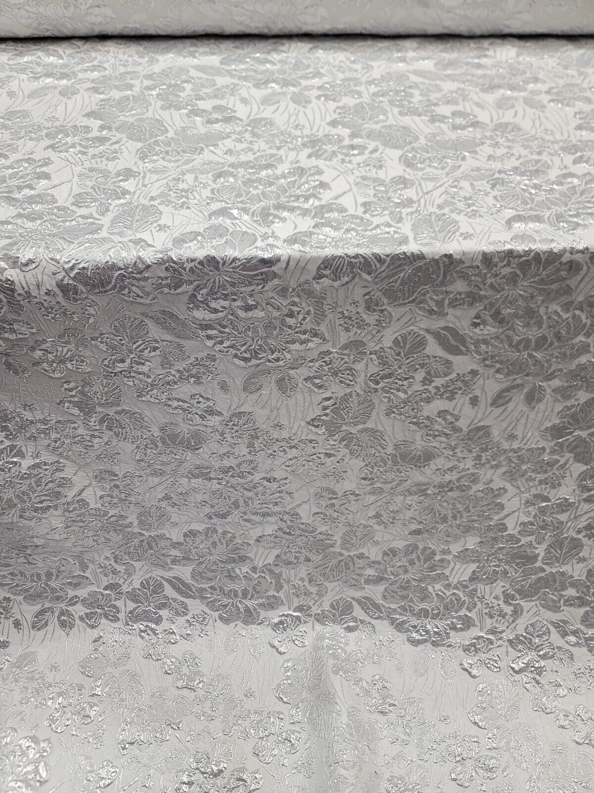 White Silver Floral Brocade Fabric