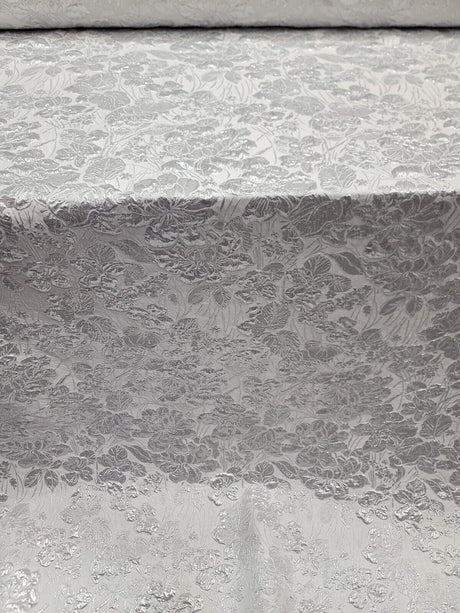 White Silver Floral Brocade Fabric