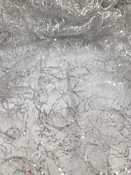 Sequin Mesh Spider Web Fabric Silver